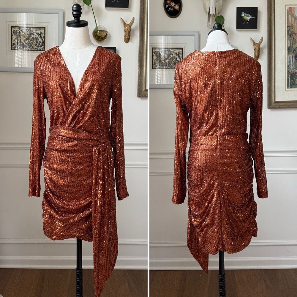 Fashion Nova CenterโStage Sequin Mini Dress Bronze L
